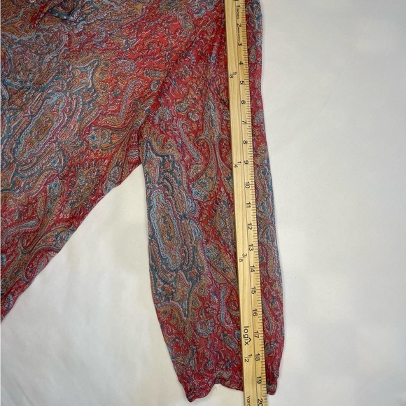 Sundance 100% Silk Paisley Blouse Tie Neck 3/4 Sleeve Sheer Pleated Bust | M - Picture 10 of 11